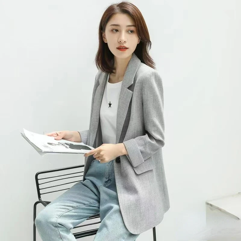 Koreańska kurtka damska kurtka damska garnitur kołnierz z długimi rękawami marynarka Retro casualowa marynarka damska moda biurowa Chaqueta Casual