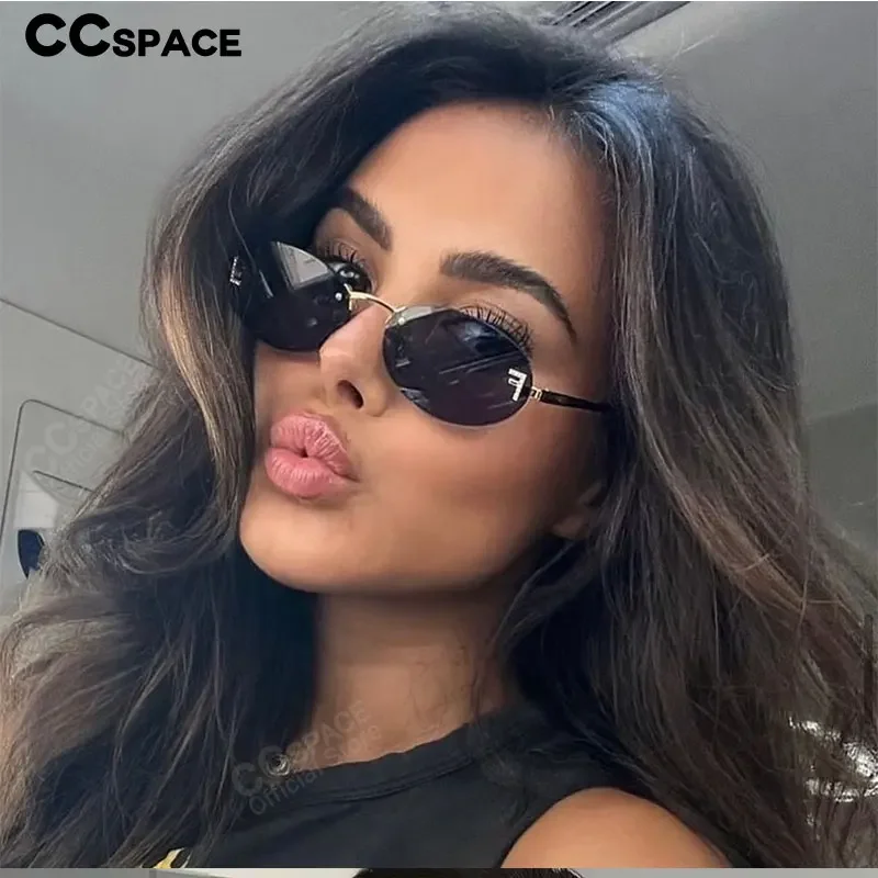 Luxury Brand Design Rimless Sunglasses Women Oval Retro Small Size Metal Suneyeglass Outdoors Casual Vacation Uv400 #300371