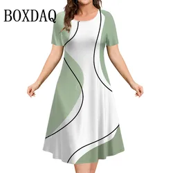 Woman Clothing Women‘S Short Sleeve Dress Loose Dresses 3d Stripes Printed Fashion Clothing Summer Casual Sundress A-Line Dress