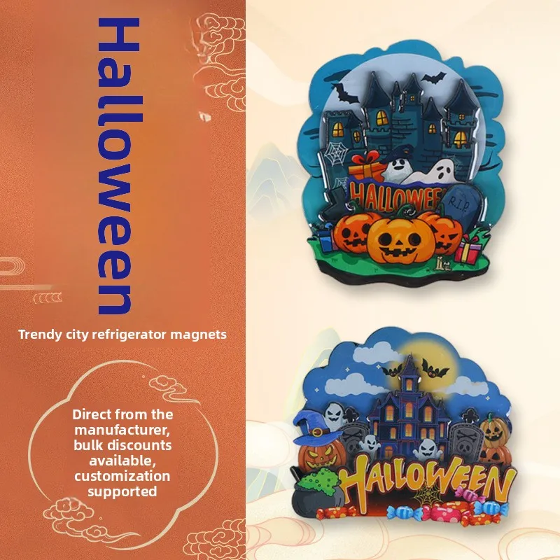 

Halloween Refrigerator Sticker Magnet Cartoon Ghost Pumpkin Pattern Gift Party DIY Home Decoration Refrigerator Sticker Home