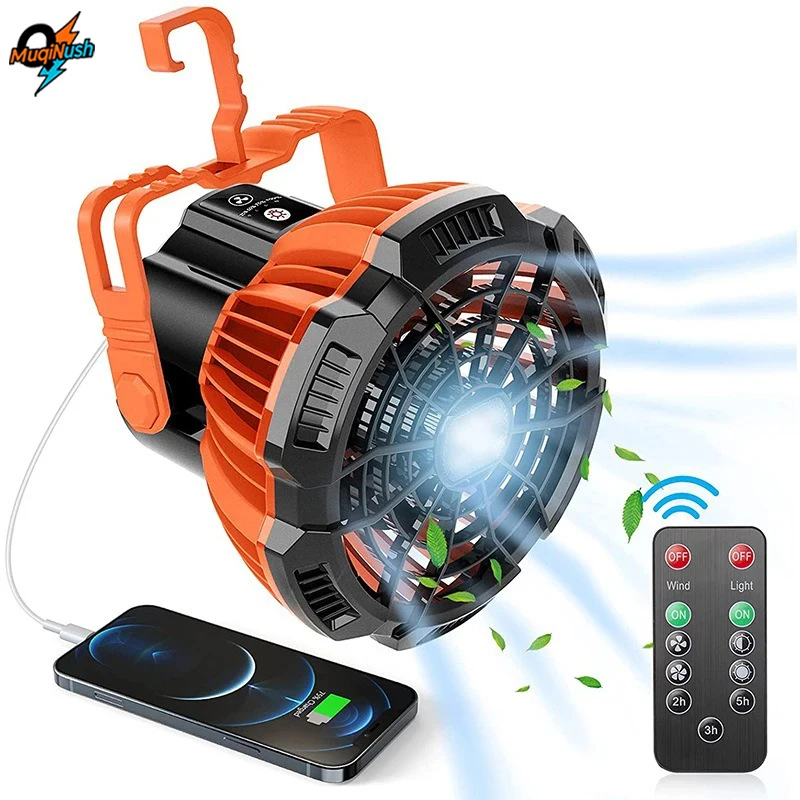 

MuqiNush Portable USB Tent Remote Control Fan with LED Light,Battery Rechargeable180°Head Rotationfor Picnic BBQ Fishing Camping