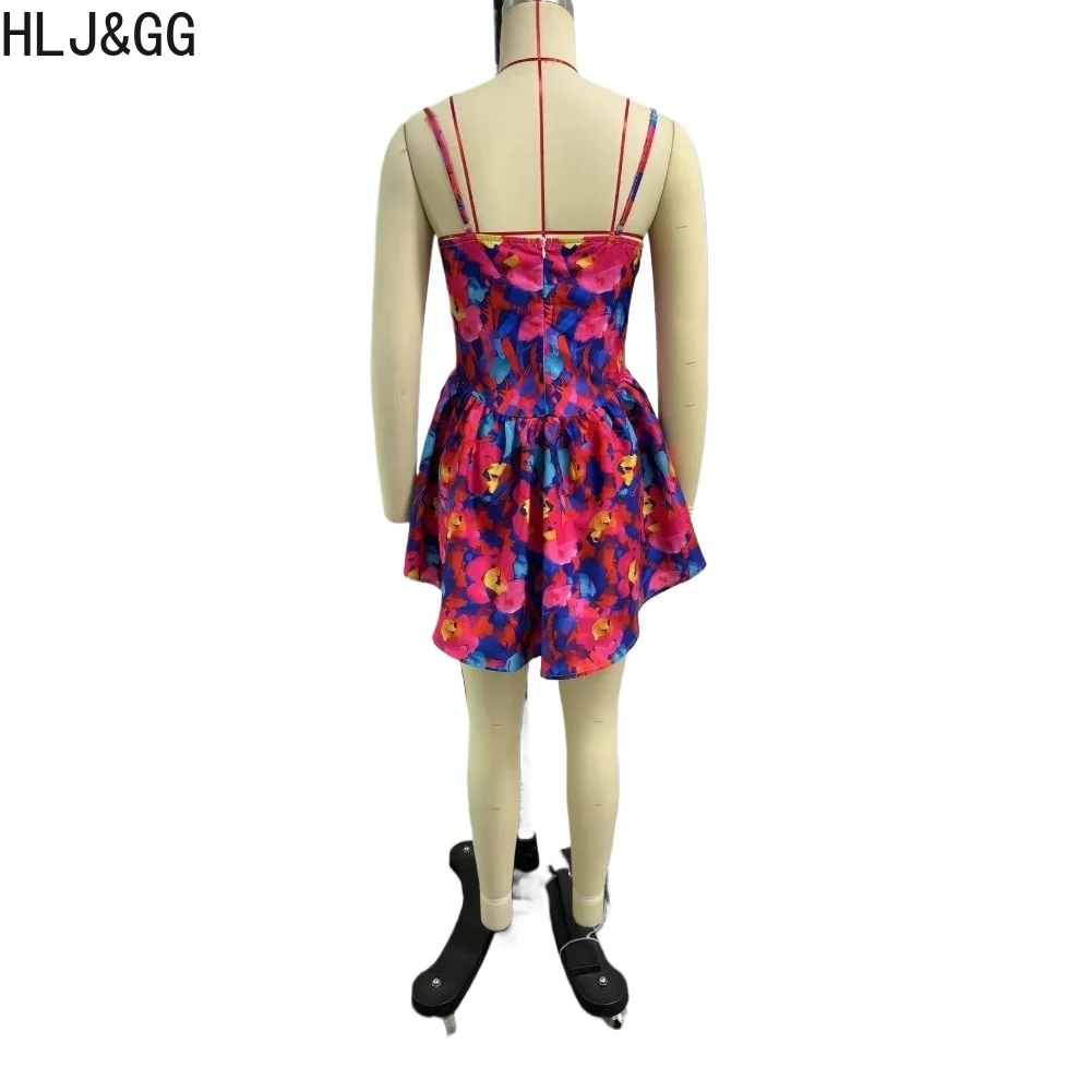 HLJ & GG-vestido ajustado con tirantes para mujer, ropa de calle con estampado, escote en V, tirantes finos, sin mangas, corte Irregular