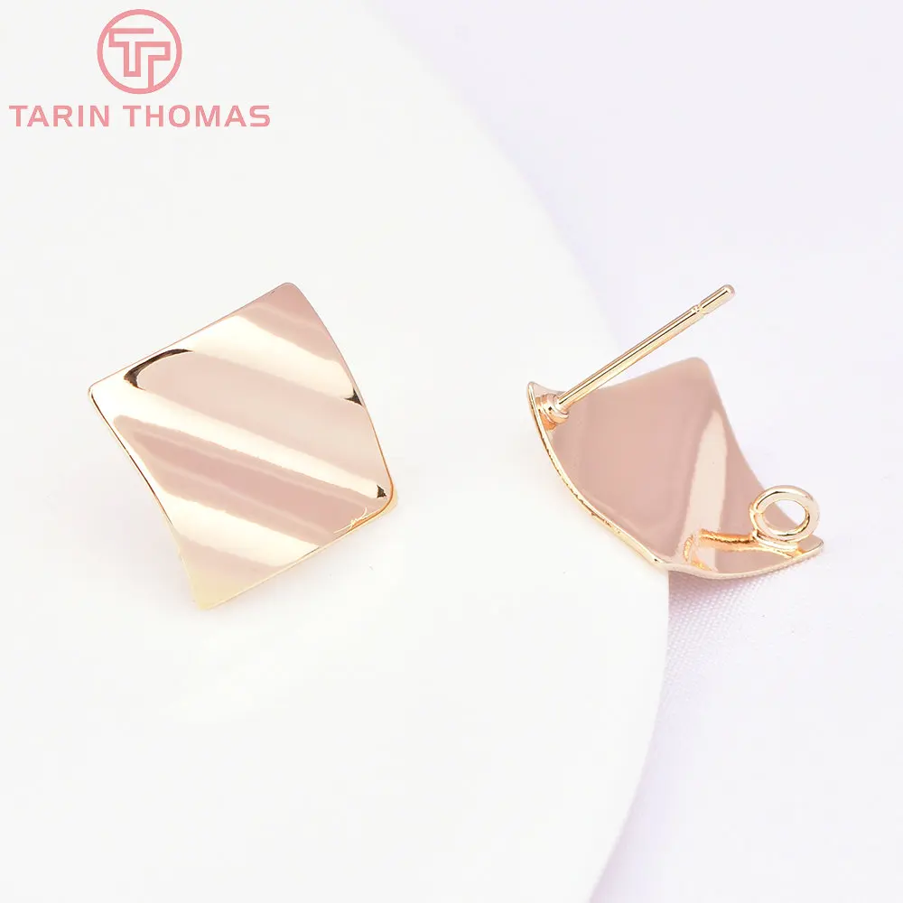 (7516) 10PCS 17MM  24K Gold Color Brass Rhombic Wavy Stud Earrings High Quality Diy Jewelry Findings Accessories Wholesales