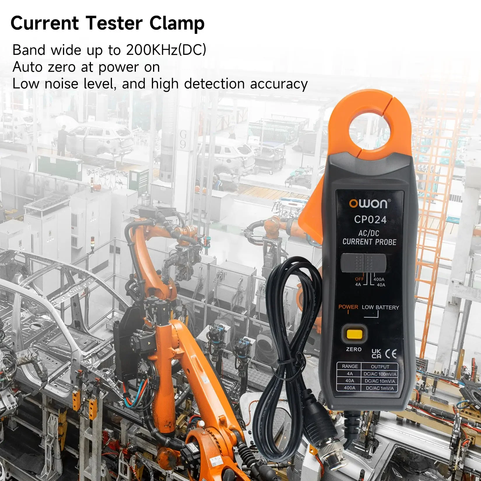 Owon cp024 ac dc braçadeira sonda testador dc/ac sonda de corrente para armazenamento digital osciloscópios mandíbula triplo engrenagem braçadeira de corrente escopo