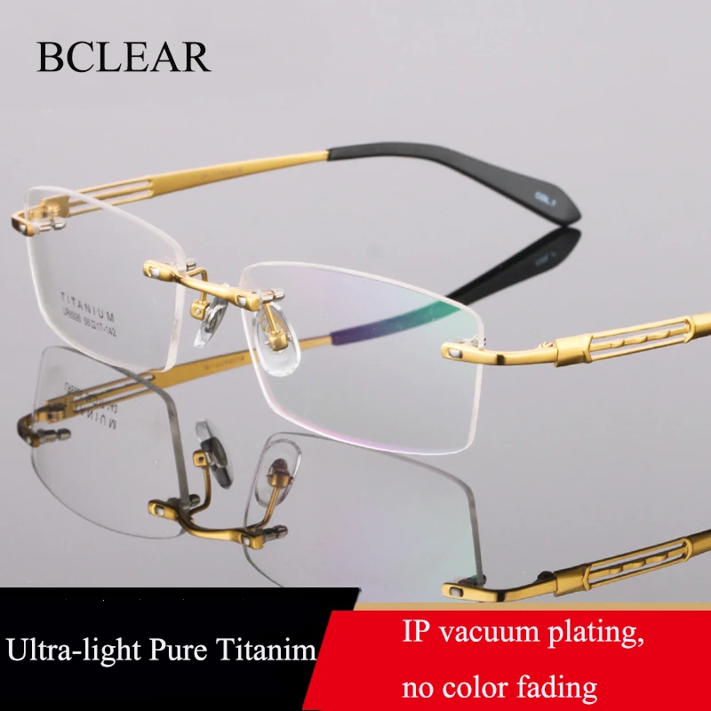 BCLEAR Fashion Pure Titanium Glasses Frame Men New Business Rimless Prescription Square Eyeglasses Myopia Optical Korean Eyewear