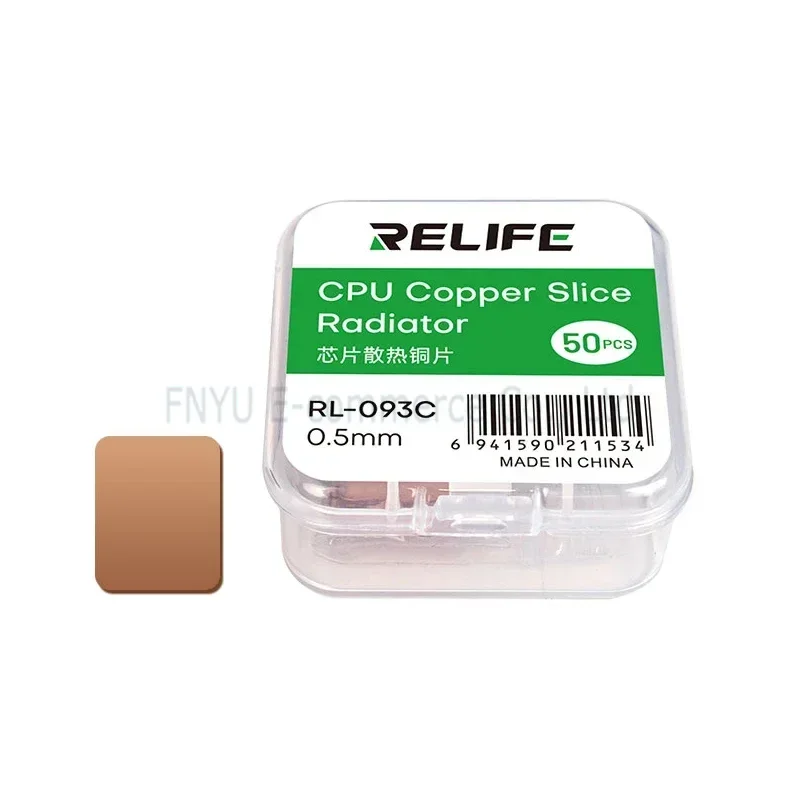 RELIFE RL-093 Chip disipador de calor hoja de cobre tarjeta gráfica IC almohadilla de disipador de calor térmico 0,1/0,3/0,5 MM 50 Uds CPU radiador de rebanada de cobre