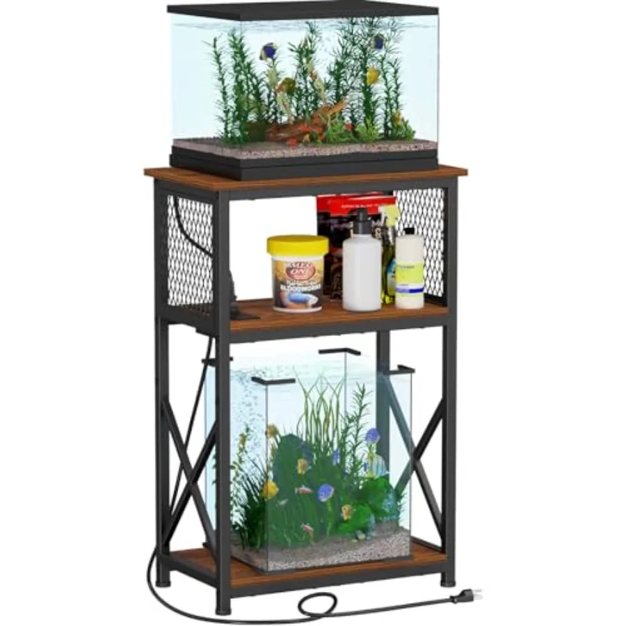 

10 Gallon Fish Tank Stand with Power Outlets, Aquarium Stand with Storage, 3 Tier Heavy Metal Reptile Tank Stand Fish Tank Shel