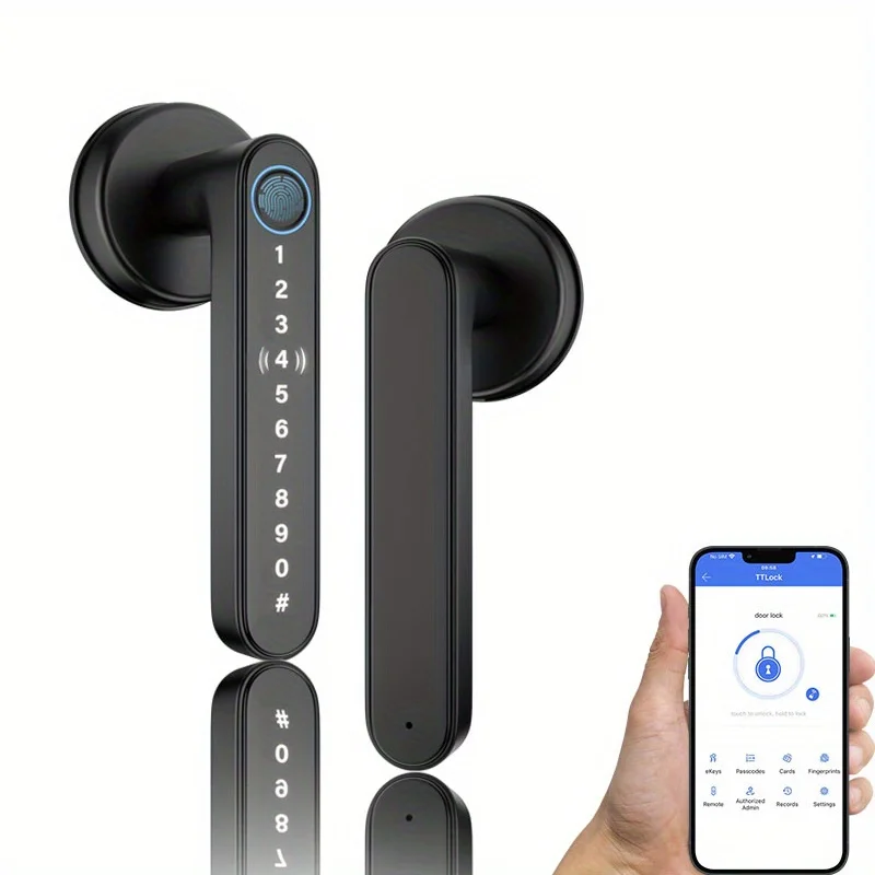 

Smart Fingerprint Door Lock, Handle Biometric With App/IC Card/Key For Keyless Entry Lock Keypad Touchscreen Password