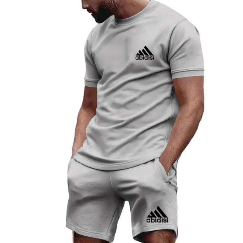 

New Summer Men's Casual Fashionable Daily Sportswear: Outdoor Jogging Short-sleeved Breathable Quick-drying T-shirt + Shorts