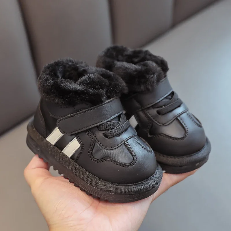 2024 Winter Snow Boots for Girls PU Leather Plush Warm Cotton Shoes Anti-slippery Soft-soled Velvet Soft Winter Footwear for Kid