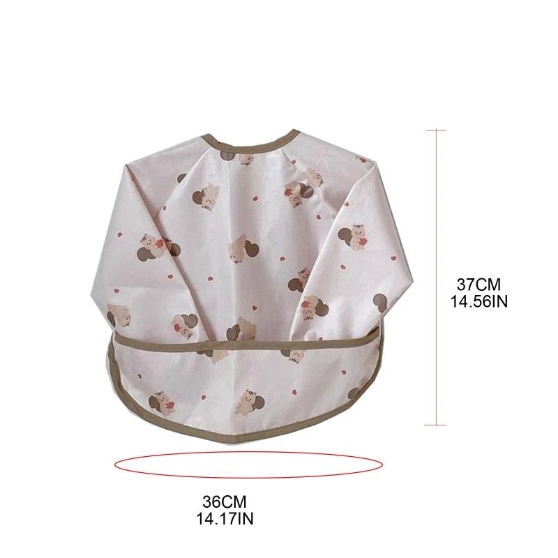 J15U الكرتون المطبوعة مريلة الطفل مقاوم للماء مع جيب الغذاء الطفل الرضع طويلة الأكمام تغذية رسم مريلة رسم الوليد سموك