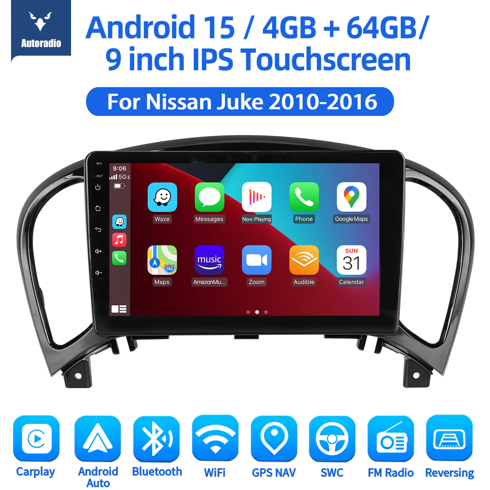Afbeelding 3: ESSGOO DAB + Android 15 32/64 GB Autoradio GPS Voor Nissan Juke F15 2010-2016 Draadloze Carplay USB GPS Navi WIFI Touchscreen