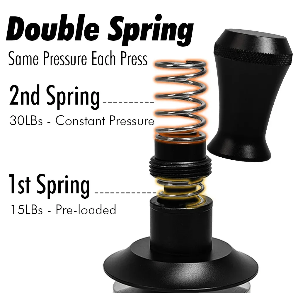 Coffee Tamper 58mm 30LBs Double Spring Constant Pressure Loaded Espresso Tamper Ripple Base Coffee Accessories 51mm 53mm 54mm