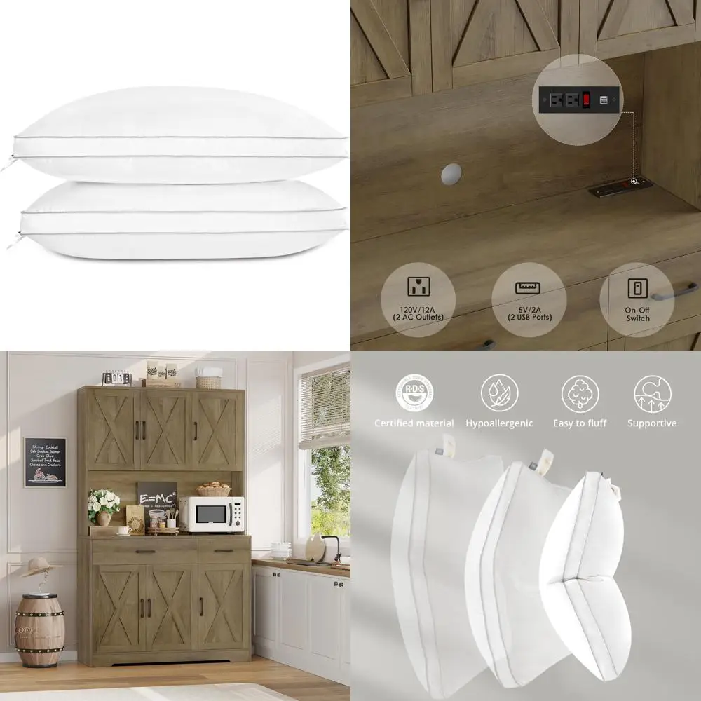 

King Size Firm Support Feather Down Pillows - Luxury Hotel Collection, Fluffy Pillows for Sleep, 18x34 Inches, Set of Two