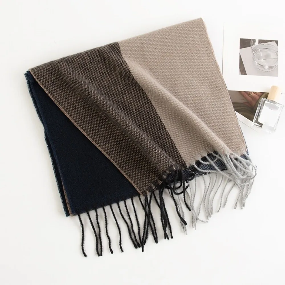 Durable Plaid Men's Scarf Faux Cashmere Feel Soft Neck Warmer Cold Resistant Warm Warm Shawl Winter Commute