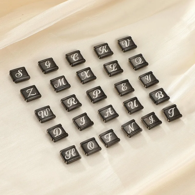 Name Customization Black English Letters Charm Bracelet Italian Charm Links Fit 9mm Bracelet Stainless Steel Making DIY Jewelrys