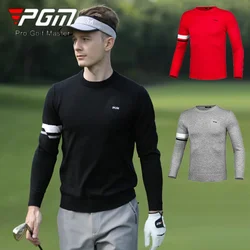 PGM Men Golf T-shirt Male Windproof Keep Warm Golf Sweater Male Round Collar Long Sleeve Pullover Knitted Shirt Wear for Men