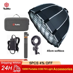 100W Tolifo Compact Handheld LED Video Light Accessories, 45cm Softbox/ Portable Bag/Power Adapter/Bowens Adapter