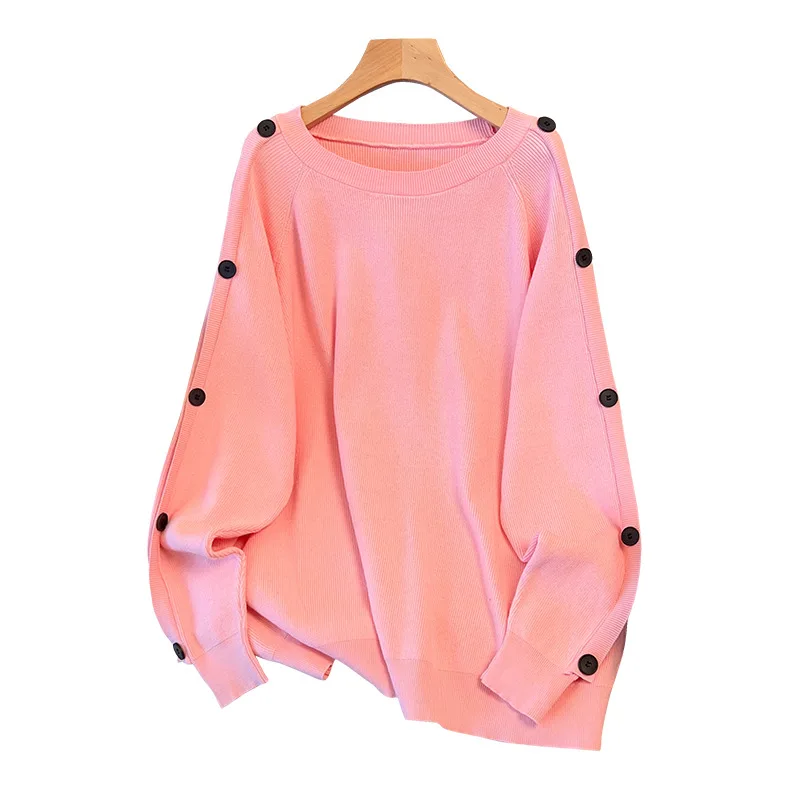 170Kg Plus Size Women\'s Bust 160 Autumn Loose Pullover Round Neck Thickened Sweater Knit Black Pink 5XL 6XL 7XL 8XL 9XL10XL