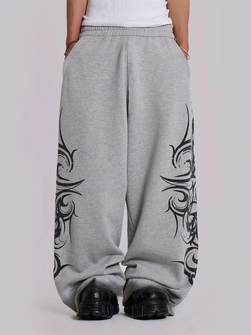 

Y2K Ретро Harajuku Модные джоггеры с принтом для мужчин и женщин Свободные модные повседневные удобные прочные уличные брюки серого цвета