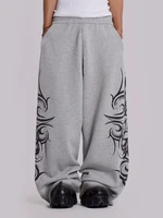 Y2K Retro Harajuku Moda Estampado Patrón Joggers para Hombres y Mujeres Suelto Moda Casual Cómodo Durable Pantalones al Aire Libre en Gris