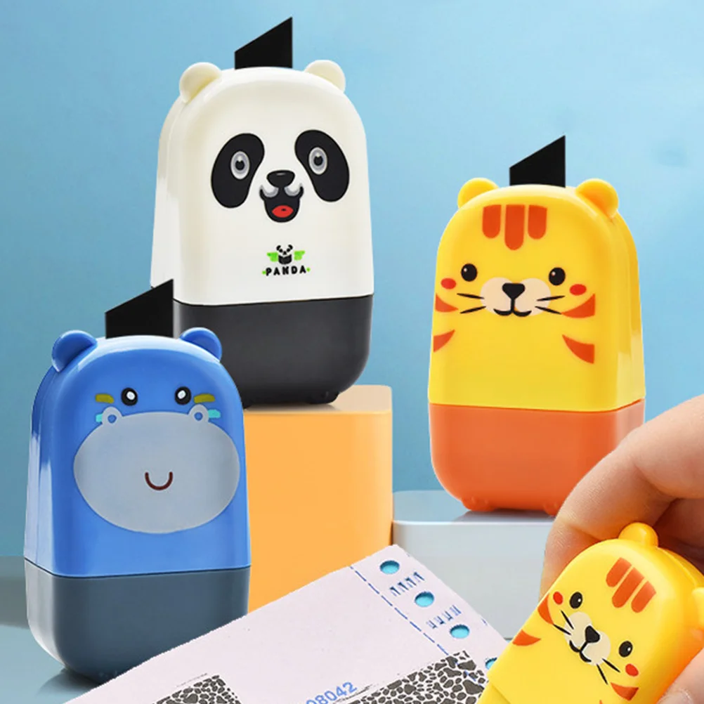 

3 Pcs Cartoon Stamps Cute Tiger Panda Hippo Privacy Seals Multi Function Graffiti Roller Stamp Home Office Accessories Protect