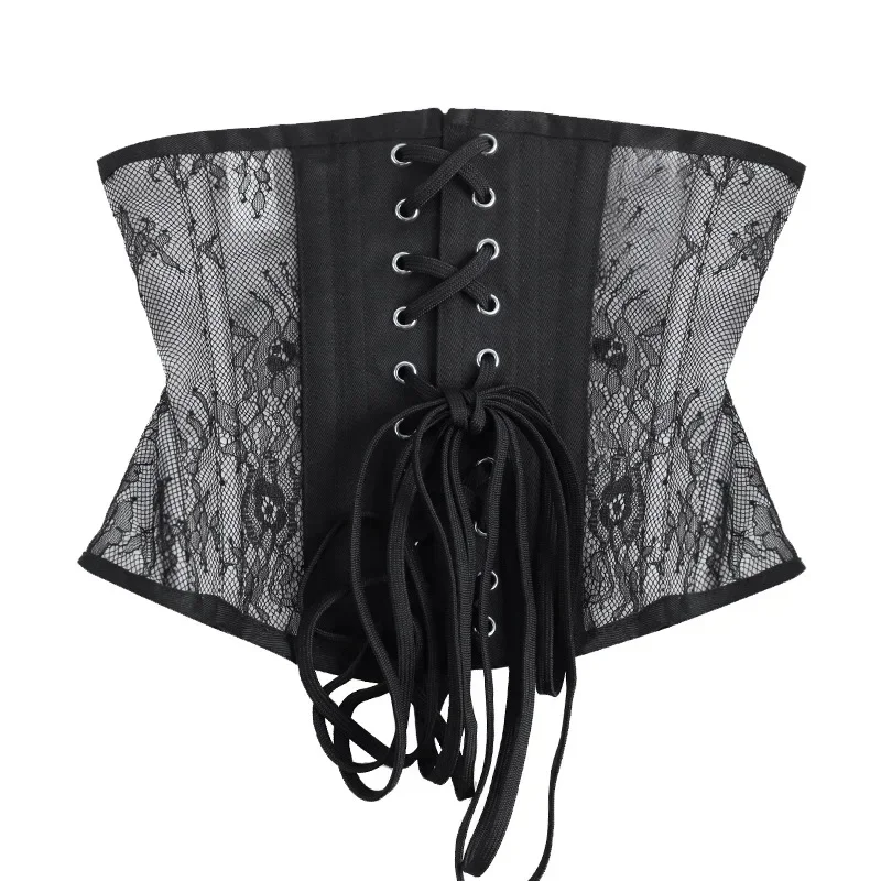 Steampunk Corset Underbust Top Lace Mesh Short Torso Bustier Gothic Hourglass Curve Shaper Modeling Strap Slimming Waist Trainer