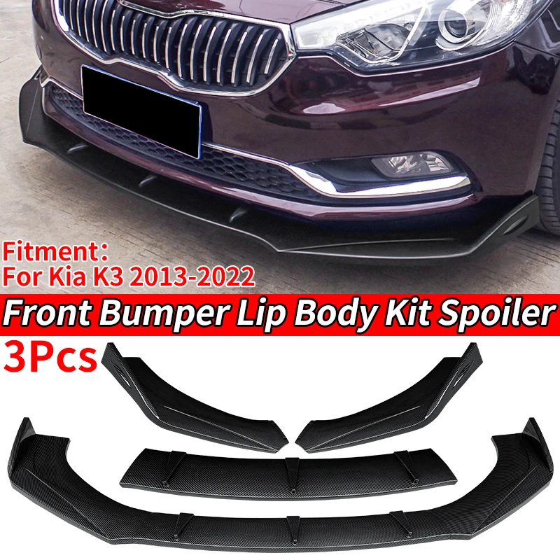 

New 3Pcs Car Front Bumper Splitter Lip Body Kit Spoiler Diffuser Deflector 2013-2016 Carbon Fiber Look For Kia K3 2017-2022