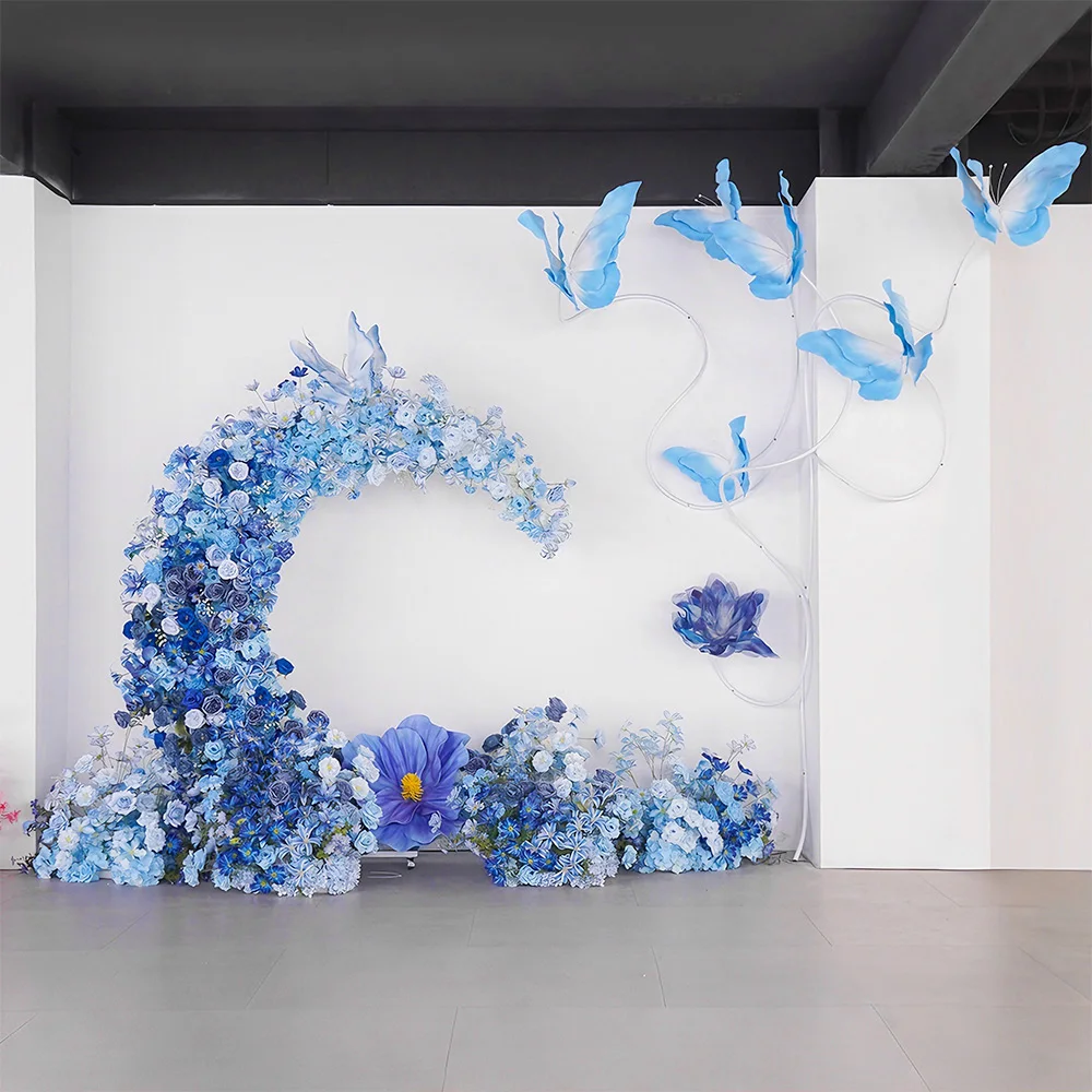 

#￥Luxury Modern Wooden Moon Shaped Artificial Flower Backdrop for Wedding Party Mall Display