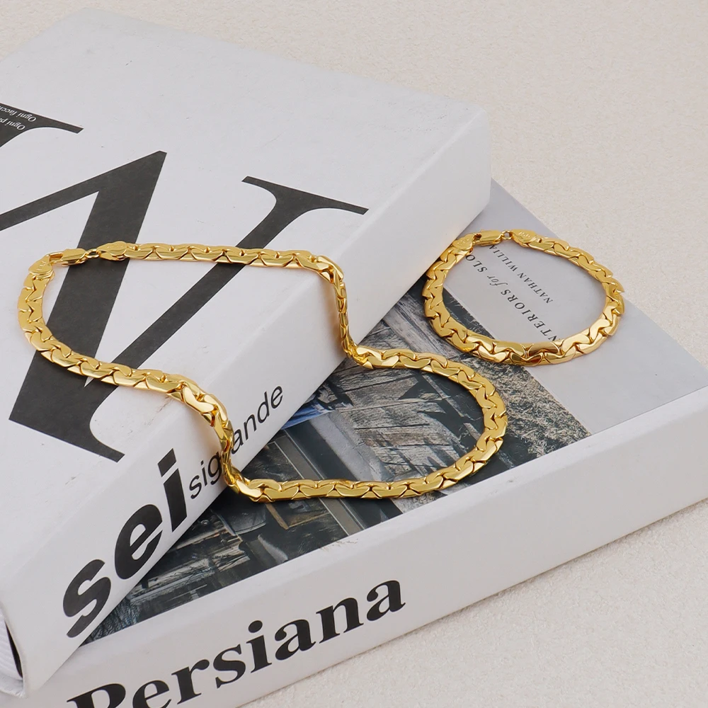 

Sunny Copper-Alloy Flat-Cuban Chain Necklace & Bracelet Set, Punk Chic for Women, Party-Ready Gift Box