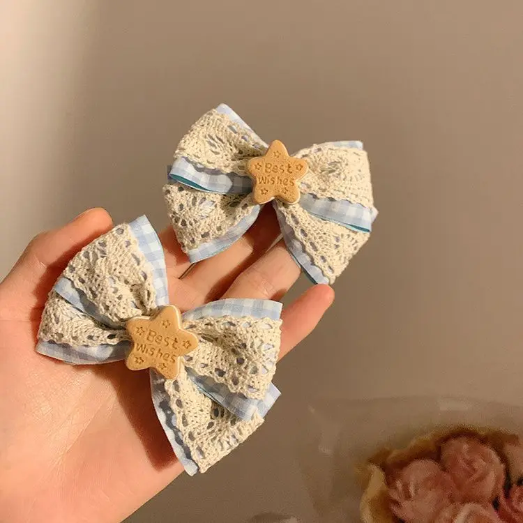 Girls Lovely Hair Clips Star Lace Bow Barrettes Y2k Five Star Clips for Hair Bangs Hairgripes Girls Headwear