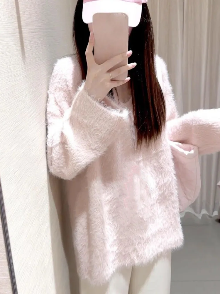 

Winter Women Y2k Aesthetic Mohair Sweater Knitted Vintage Pink Sweet Pullover Sueter Mujer Harajuku Casual Loose Grunge Jumpers