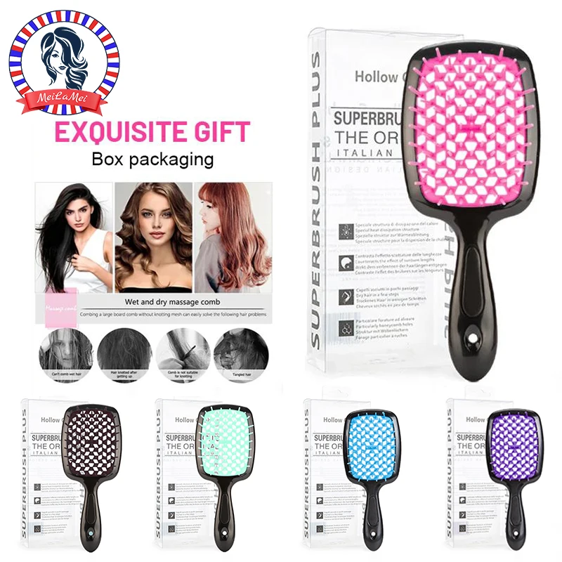 1 Pcs Boxed Original Wide Teeth Air Cushion Comb Detangling Hair Brush Dry Wet Hollow Comb Salon DIY Haidressing Tools