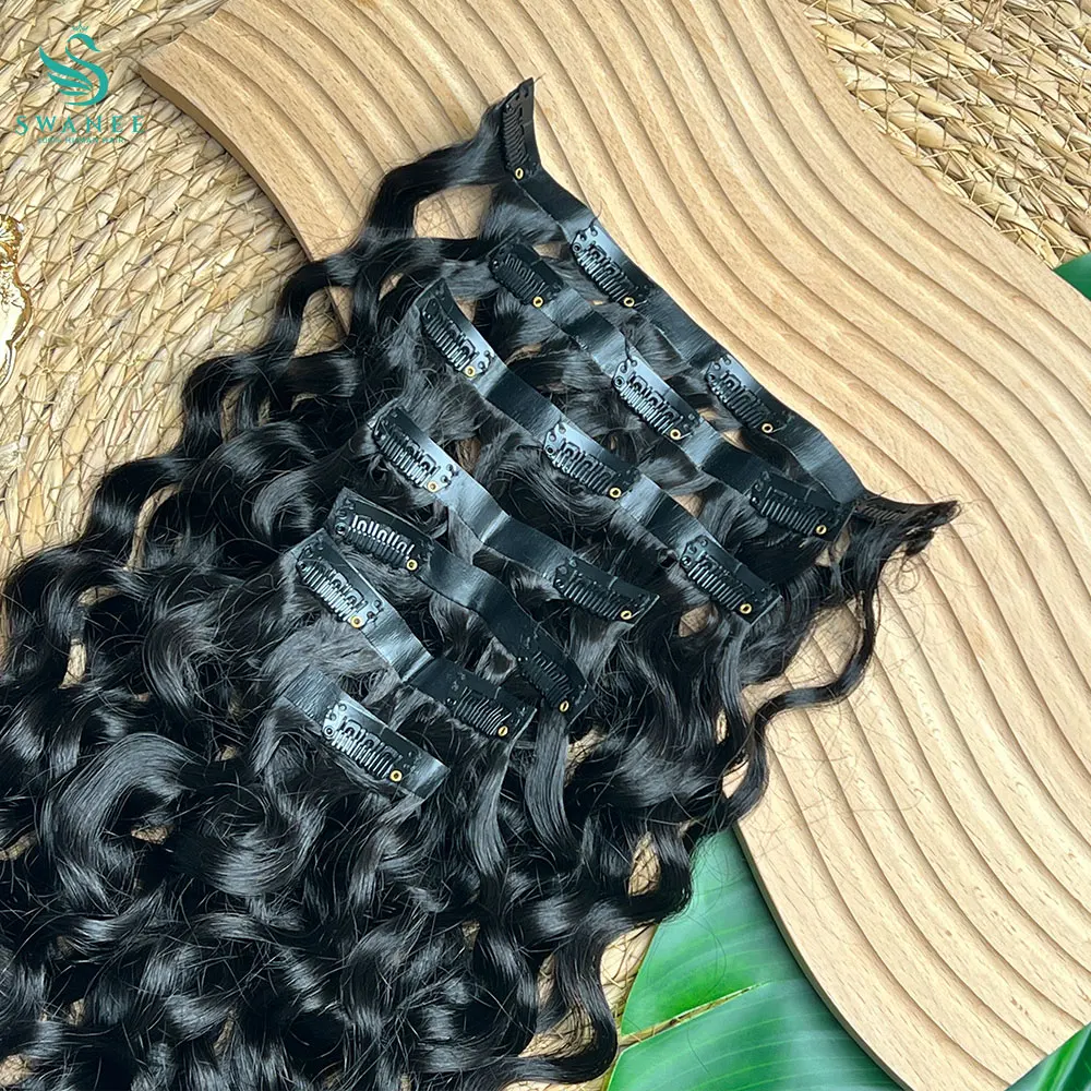 Water Wave PU Clip Ins Human Hair 100g/7PCS Seamless Clip In Human Hair Extensions Skin Weft Clip In For Women