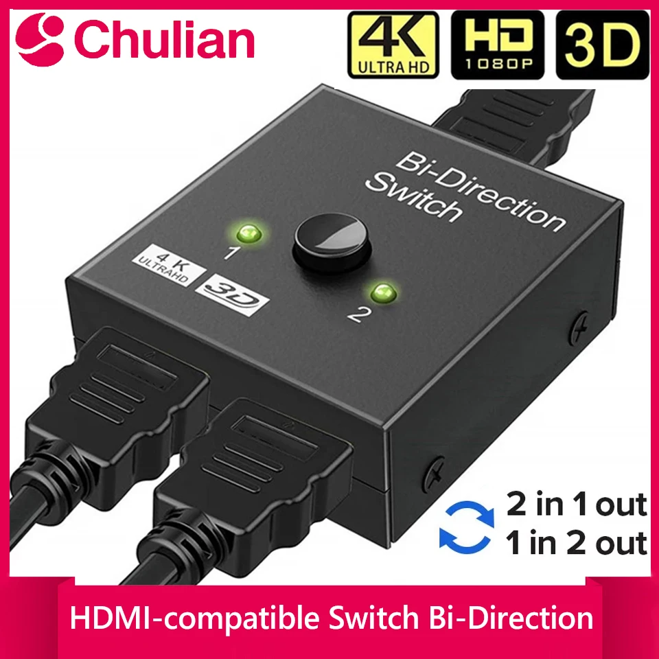 HDMI-compatible Switch Bi-Direction 2.0 Splitter 2x1/1x2 Adapter 2 in 1 out Converter for PS4 Pro/4/3 TV Box 4K Switcher