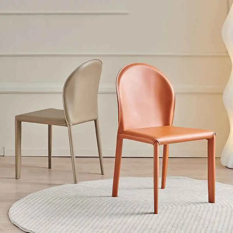 كرسي طعام جلدي فاخر خفيف الوزن وحديث وبسيط ومنزلي أبيض وشقة صغيرة إيطالية راقية كرسي بسيط