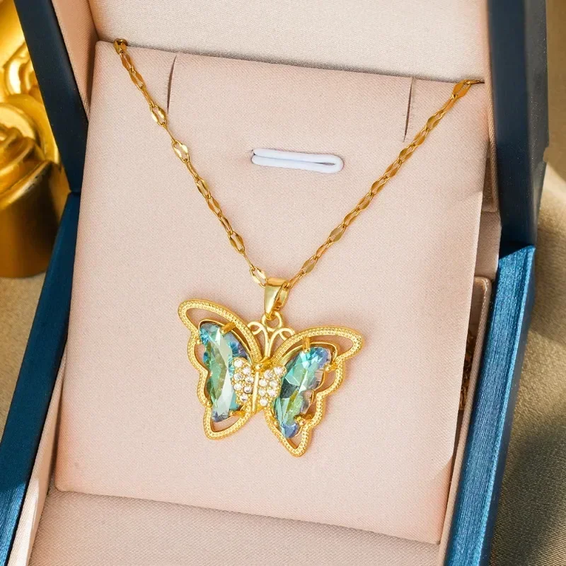 95272025nuovaCollana in acciaio al titanio con farfalla colorata più venduta da Xiaohongshu Animal Series