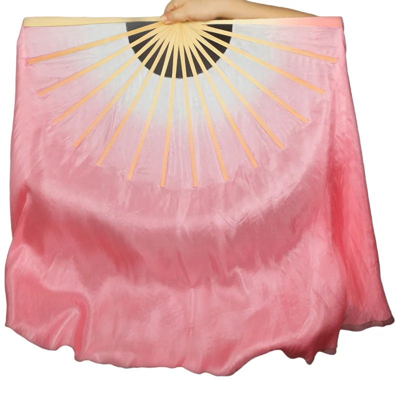 Lotus Zijden Sluier 2 Lagen Licht Gewicht Echte Zijde Fan Hand Dye Bellydance Klassieke Flowy Ventilator Licht Gewicht Dual Kleuren halve Cirkel