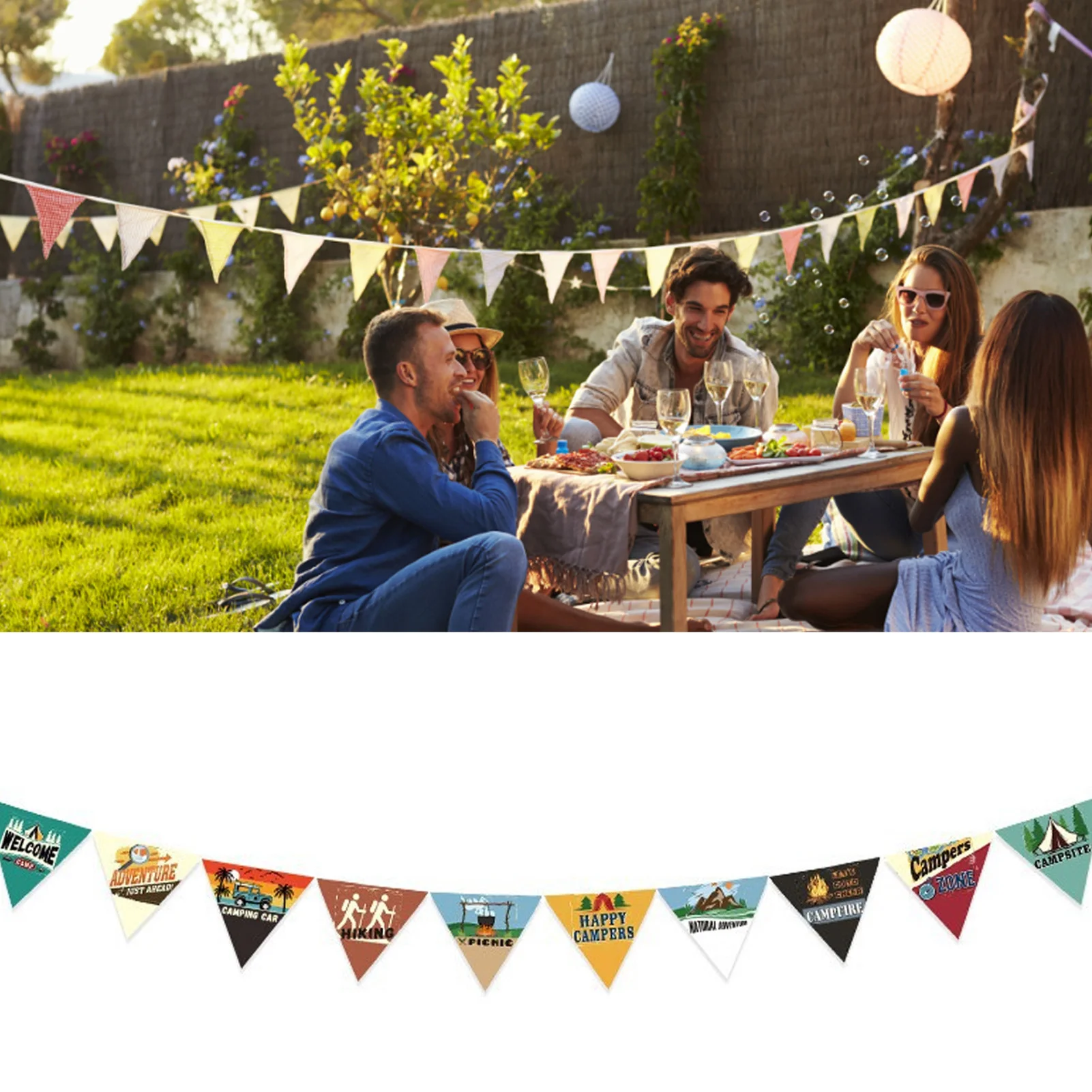 Camping-Schnur-Flagge, 3 Meter, Wimpelkette, 10 Stück, bunte Banner-Dekoration für den Außenbereich