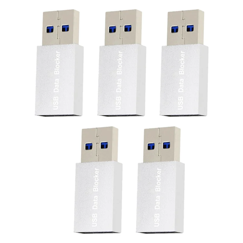 5PCS USB Data Blocker Charge-Only USB Blocker Adapter for Blocking Data Sync Protect Against Juice Jacking Silver