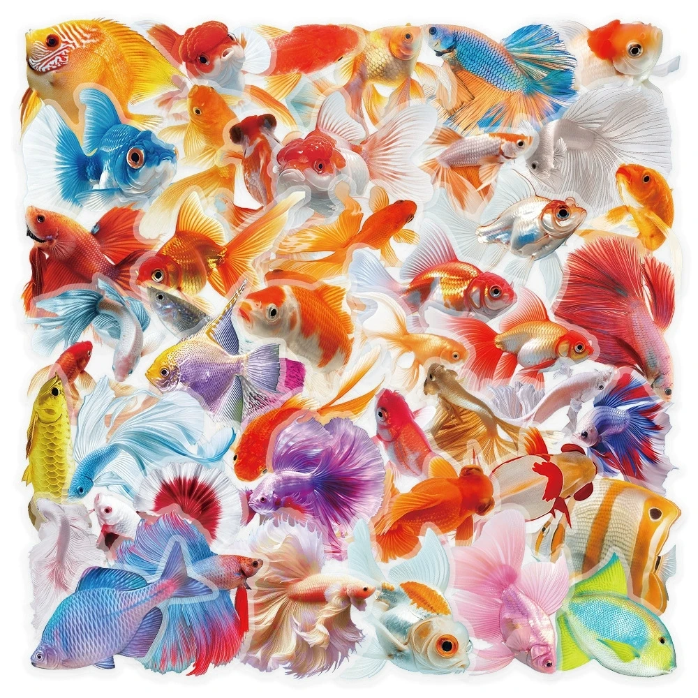 50/100PCS Cartoon Colorful Goldfish Stickers Waterproof Transparent PET Decorative Stationery Notebook Stickers Reward