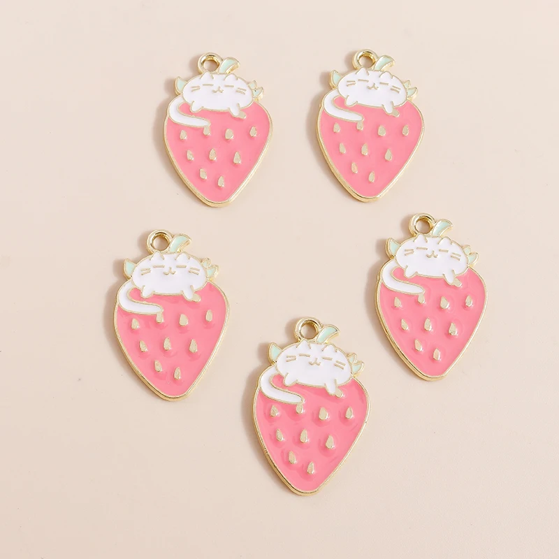 

20pcs Cute Animal Cat Charms Enamel Fruit Strawberry Charms Pendants for Jewelry Making Necklaces Earrings Accessories DIY Gifts