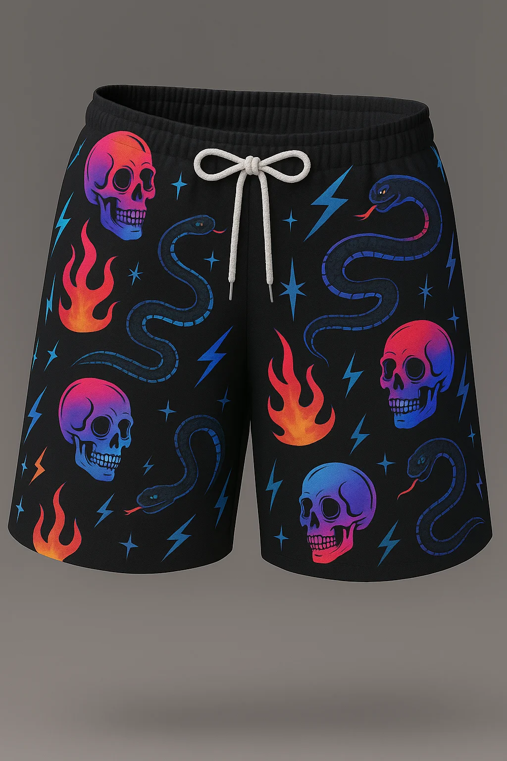 Men's shorts, beach swimsuits, skull print sports pants, quick drying, ventilated waistband, fashionable and casual daily wear