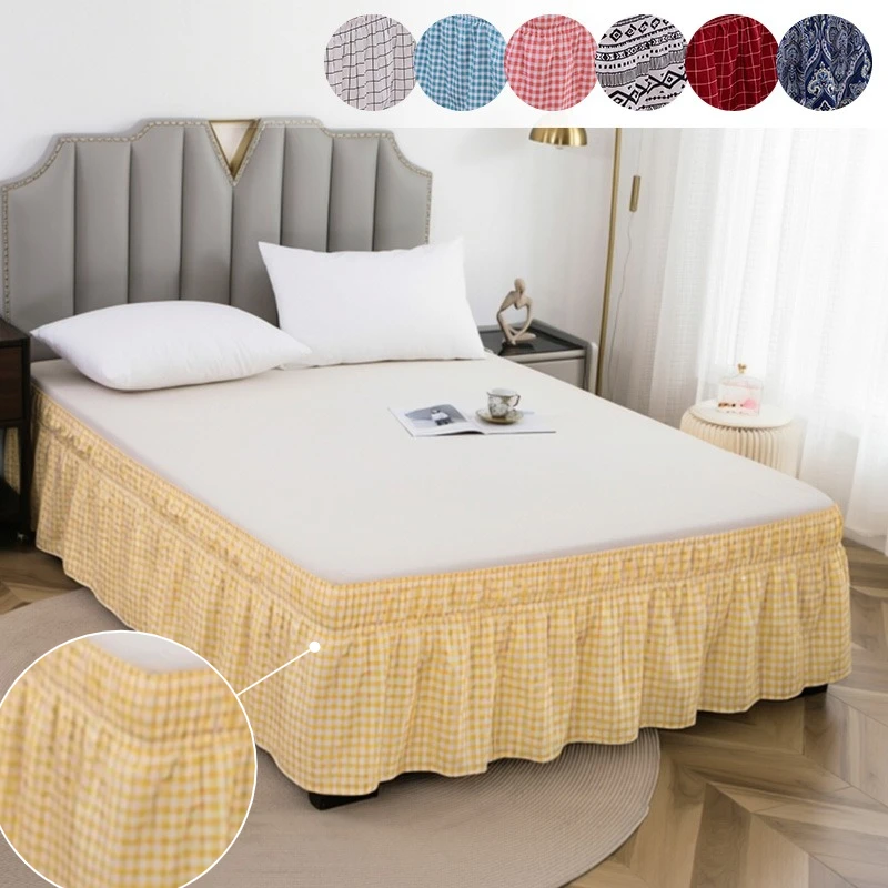Twin Full Queen King Wrap Around Ruffled Bed Skirt Elastic Dustproof Bed Skirt American Style Bed Frame Cover for Bedroom Decor