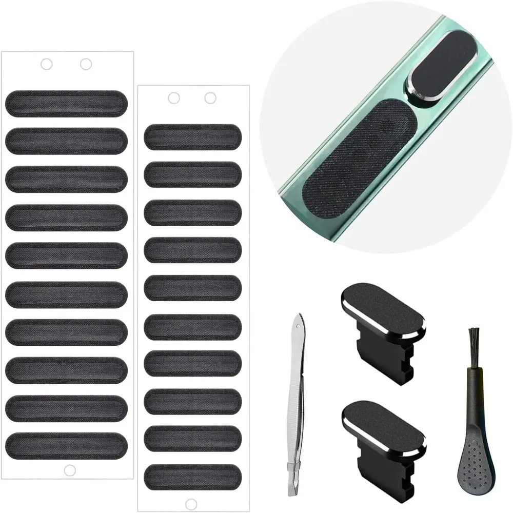 Staubdichte Mesh-Lautsprecheraufkleber, Anti-Staub-Stecker, Reinigungsbürste/Pinzetten für iPhone 14/13/12 Pro Max/11