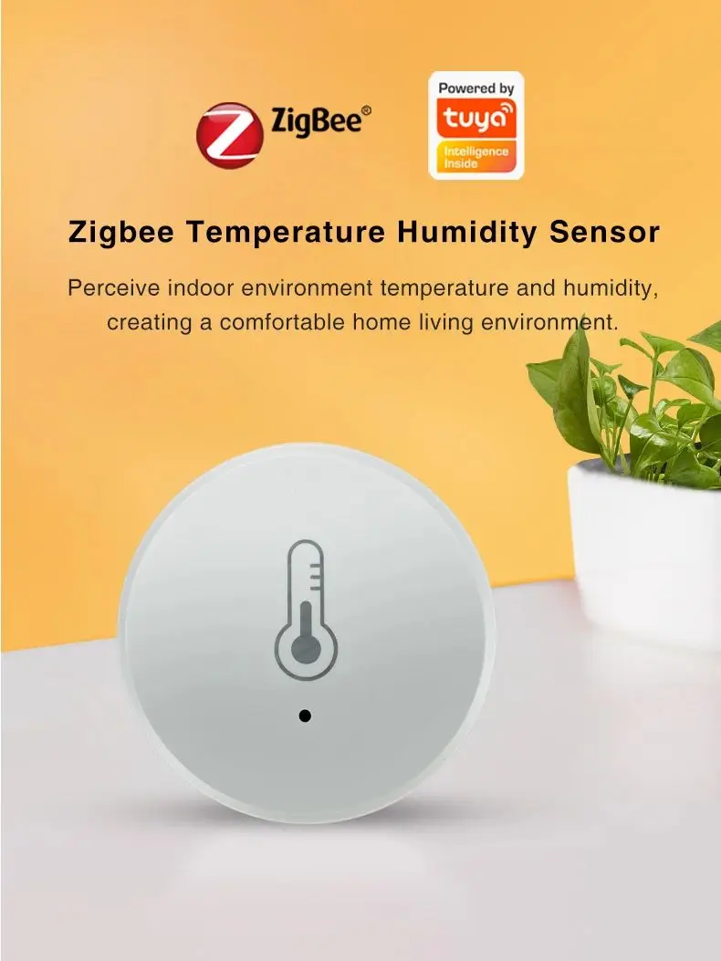 Czujnik temperatury i wilgotności Zigbee, sterowanie głosowe, inteligentny dom, higrometr, monitoring, współpracuje z bramką Tuya, bez baterii. — zdjęcie 2