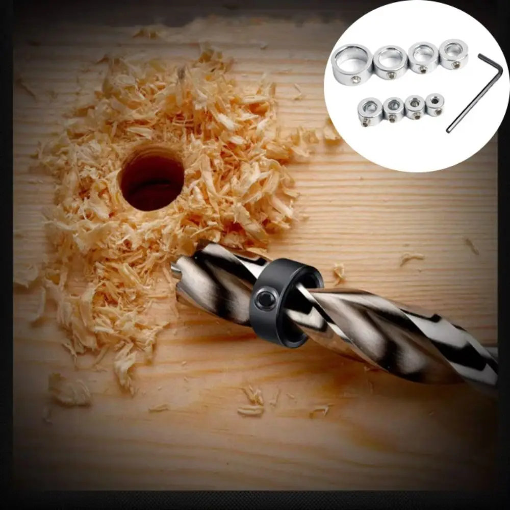 Set Steel Drill Stop Collar Adjustable Metric Shaft Positioner Press Lock Hole Guide Woodworking