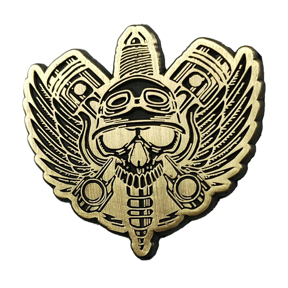 Pilotenhelm, Piston Wings-Abzeichen, Motorrad-Stil, Totenkopf-Brosche, Retro-Mechanik-Stil, Metallnadel, Zubehör für Motorrad-Enthusiasten – Detail 1