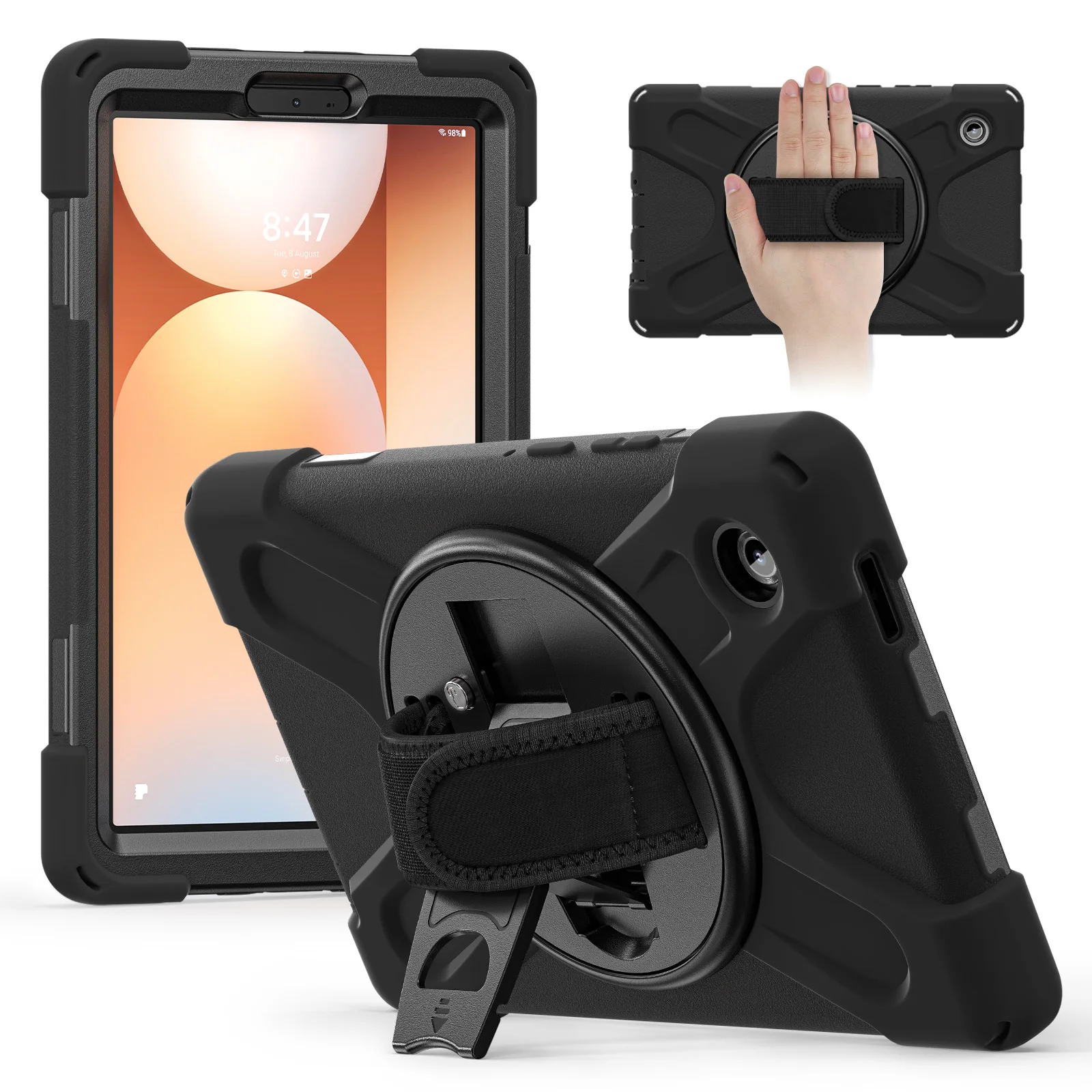 

For Samsung Galaxy Tab A11 Case TPU + PC + Silicone Kickstand Anti Drop Tablet Cover - Black