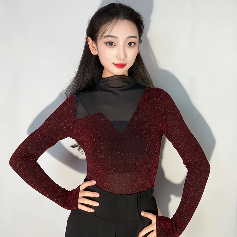 

2025 женская одежда для латинских танцев, одежда для взрослых, боди с длинными рукавами, чача, румба, танго, современные танцевальные костюмы для взрослых XH3787